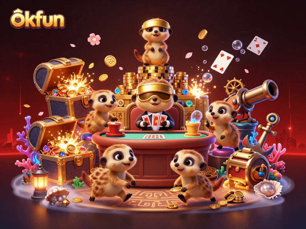 Bet on thrilling games at okfun with meerkats running a fantastical casino filled with riches.
