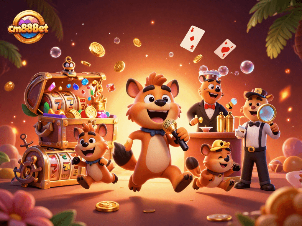 Experience exciting gaming action at cm88bet with hyenas running a vibrant casino.