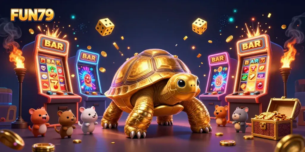 Experience the excitement of FUN79 with a spectacular jackpot explosion, featuring vibrant casino elements.