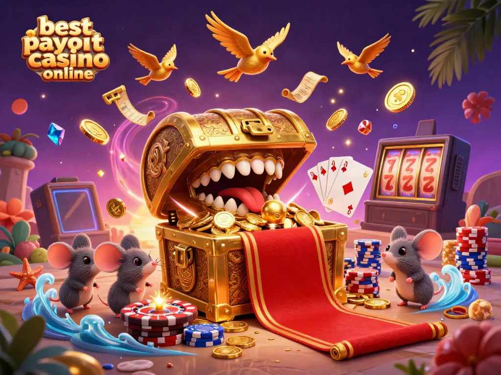 Experience the thrill of the best payout casino online with treasure chests, winnings, and games.