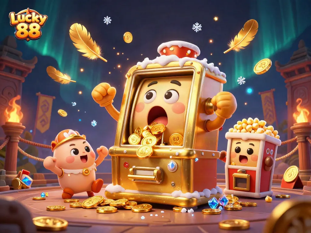 Experience the thrilling excitement of Lucky 88 as golden coins spill from the slot machine jackpot.