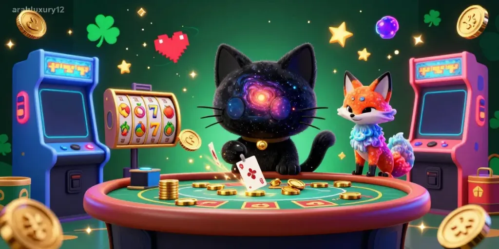 Engage in thrilling gameplay at arahluxury12 with an ultra-detailed cosmic casino featuring vibrant characters.