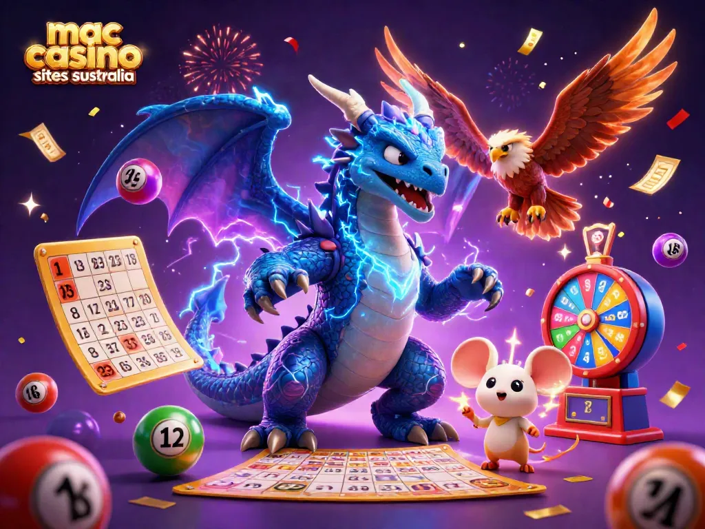 Engage with vibrant mac casino sites Australia showcasing dynamic lottery elements and energetic characters.