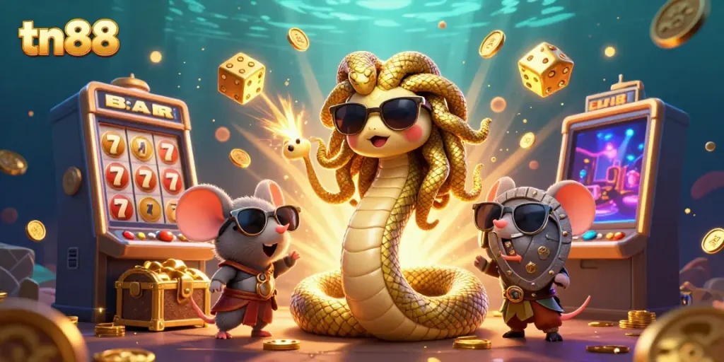 Experience thrilling slots with tn88 in a vibrant 3D gambling scene bursting with excitement.
