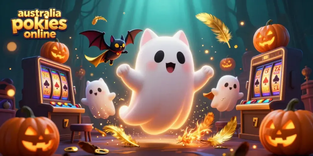 Engage with the thrills of australia pokies online in a vibrant haunted casino scene.
