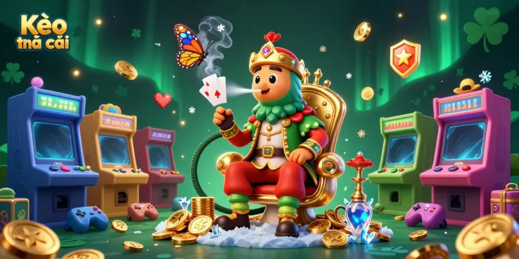 Experience the excitement of Kèo nhà cái with vibrant 3D casino elements and characters in a captivating scene.