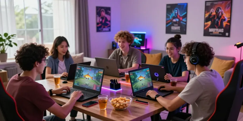 Group playing the game tx888 with excitement in a modern gaming setup.