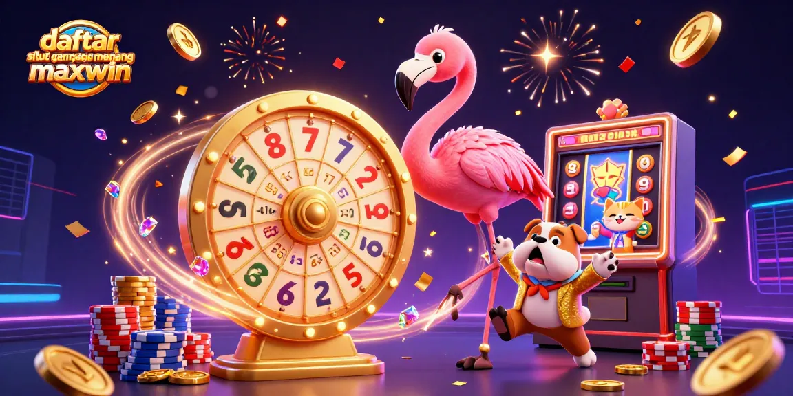 Spin to win with daftar situs slot gampang menang maxwin showcasing a game show host and prizes galore in a dazzling casino setting.