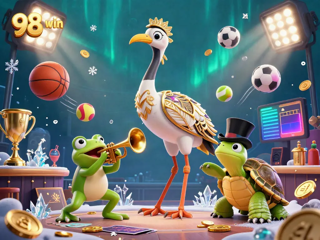 Catch the thrilling action of 98 win's dynamic gaming environment filled with sports balls, interactive characters, and dazzling visuals.
