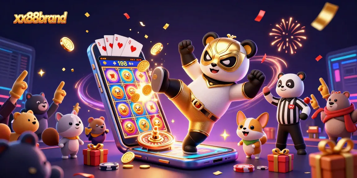 Engage with xx88brand's latest casino offerings through a vibrant 3D illustration showcasing gaming excitement.