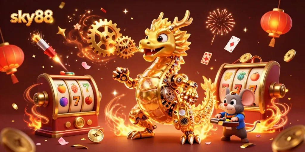Experience the thrilling sky88 casino with golden dragon and vibrant slots in action.