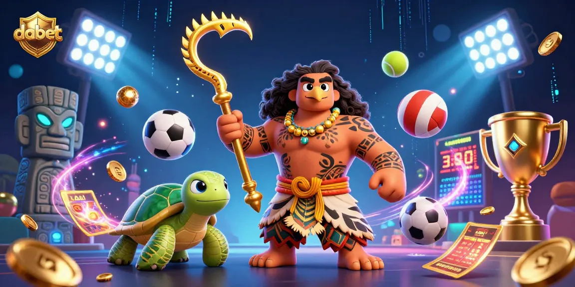 dabet showcases a thrilling sports betting scene with a demigod and turtle, symbols of victory and excitement.