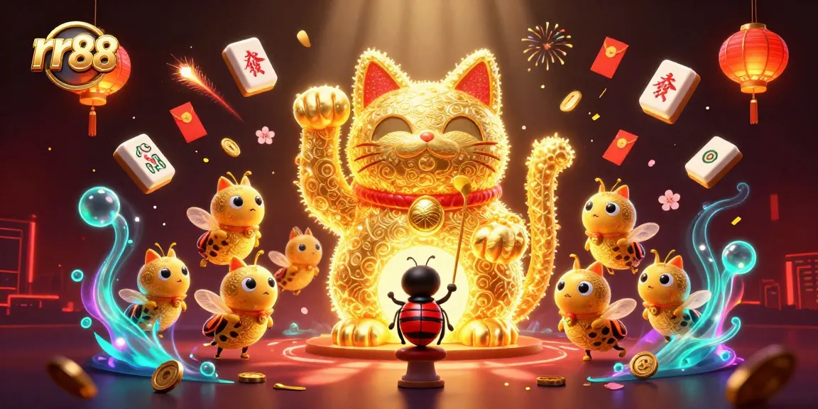 Experience vibrant casino action with rr 88, featuring a dynamic golden lucky cat and casino symbols.