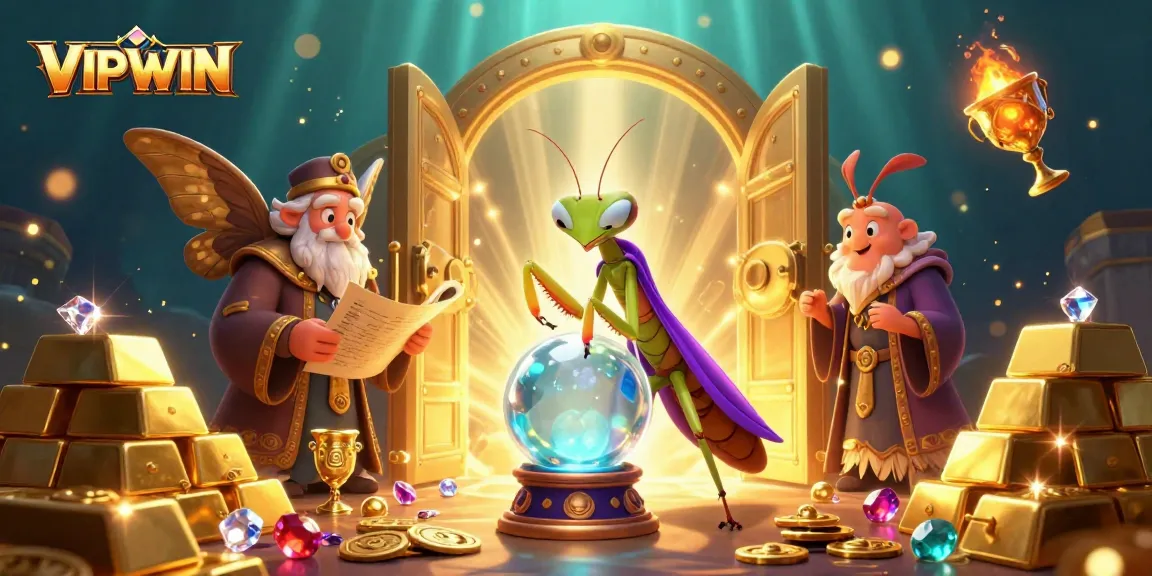 Engage with VIPWIN's vibrant casino world featuring mystical characters and treasure elements.
