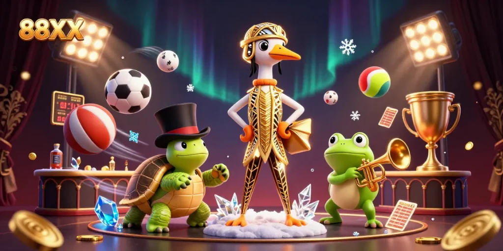 Experience thrilling gameplay at 88XX casino with vibrant characters and sports elements.