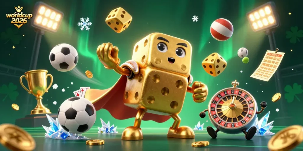 Experience the excitement of worldcup 2026 with golden dice, dynamic sports elements, and high-energy visuals.