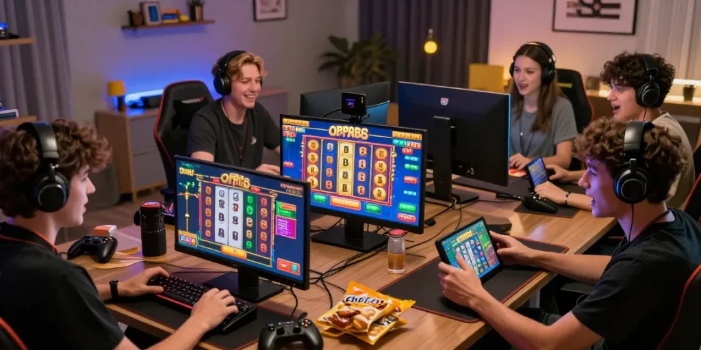 Exciting gaming atmosphere with players enjoying free spins at oppa86 link