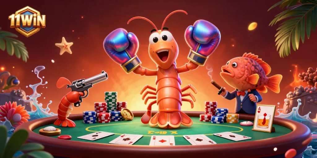 Engage in exciting poker action with 11WIN's vibrant characters and gaming elements.