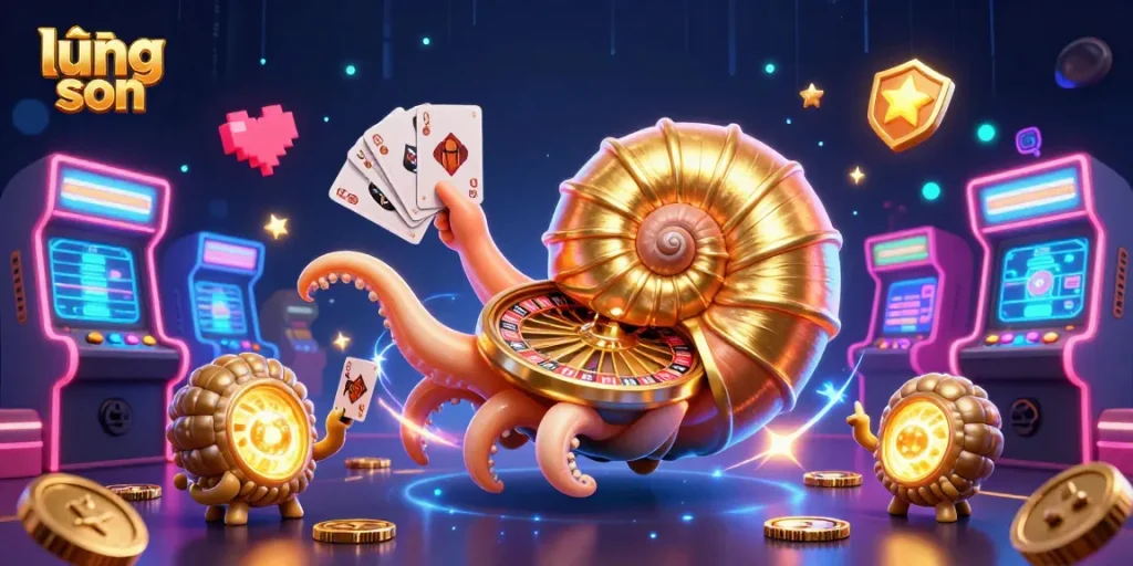 Experience thrilling gameplay with lương sơn by spinning the roulette wheel alongside glowing companions in this vibrant casino scene.