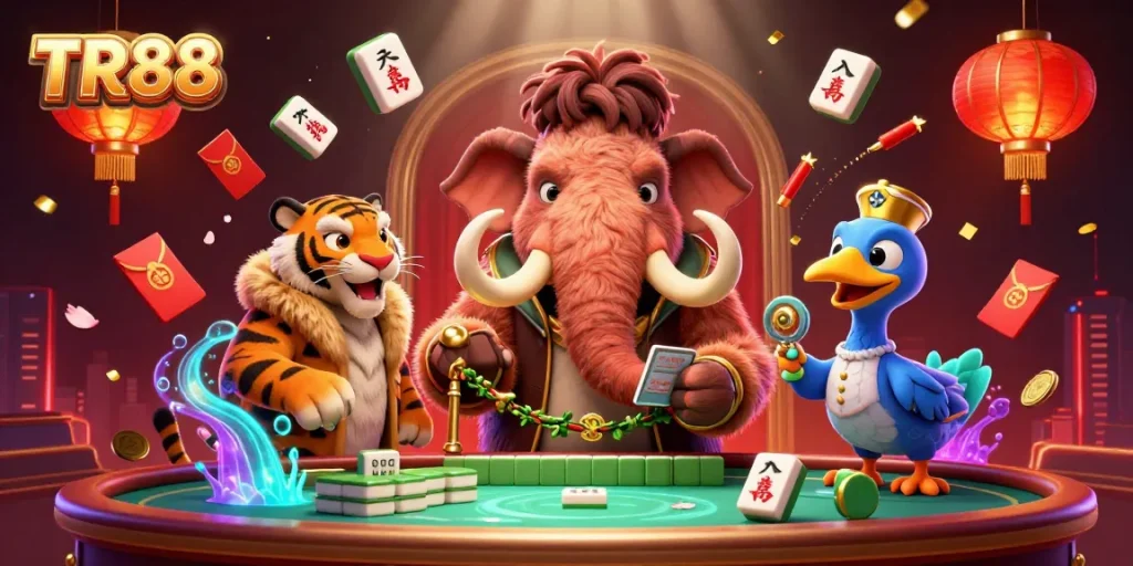 TR88 welcomes players with a vibrant illustration featuring casino characters enjoying a dynamic gambling scene.