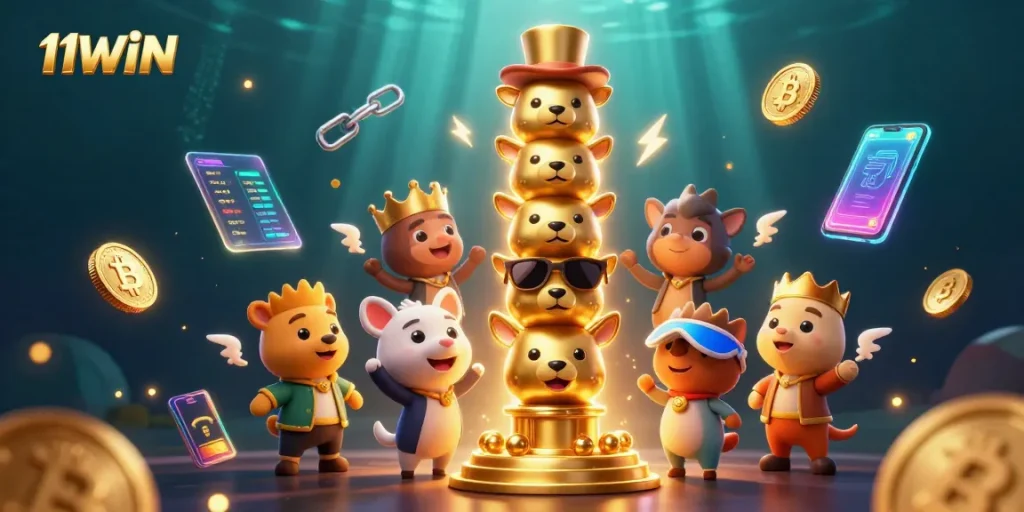 Win big at 11WIN with vibrant 3D casino elements highlighting crypto adventure